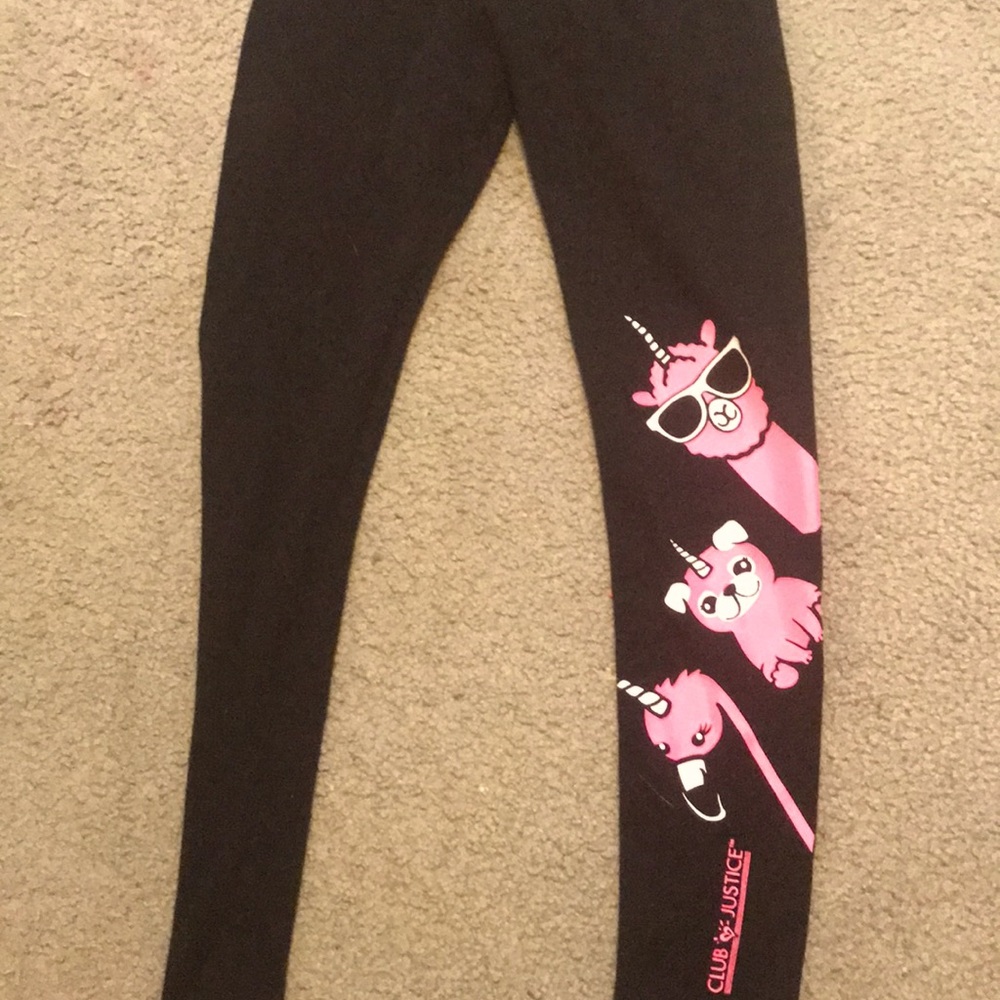 Black pink llama dog and flamingo justice pants